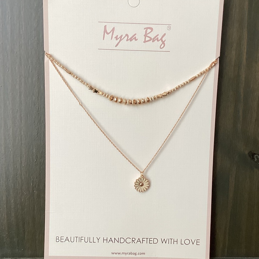 NWT Myra Bag Gold Layered Necklace with Delicate Chains & flower charm